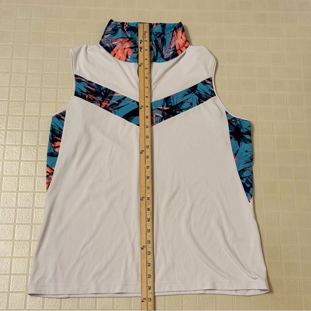 SLAZENGER White/Multicolor Collar Ladies Athletic Golf Sleeveless Polo Size L - Picture 2 of 4